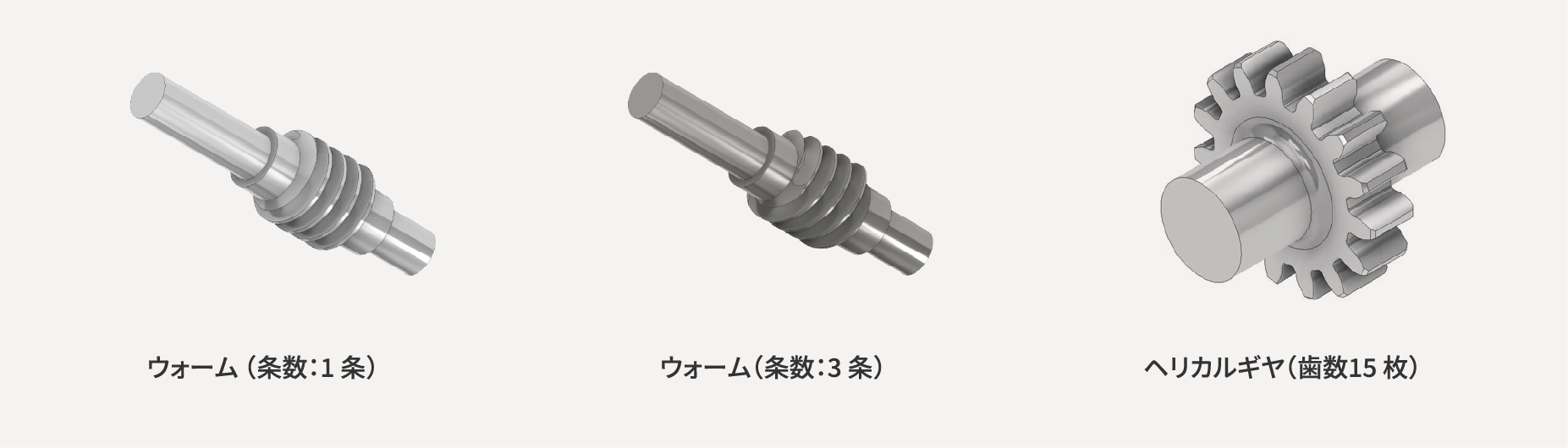 ウォームギヤとヘリカルギヤの各速⽐の⻭数⽐較